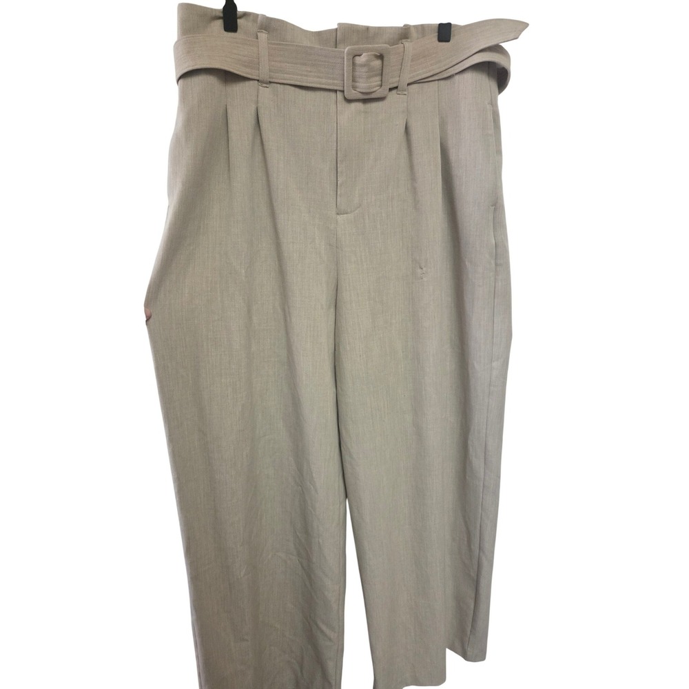 Nine West Wide Leg Belted Linen Blend Pants Beige Size L
